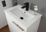 Waschbeckenunterschrank MIT Waschbecken Dense in wei� Lack Hochglanz und Eiche Waschtisch Set h�ngend 60 cm