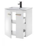Waschbeckenunterschrank MIT Waschbecken Dense in wei� Lack Hochglanz und Eiche Waschtisch Set h�ngend 60 cm