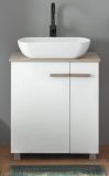 Waschbeckenunterschrank MIT Waschbecken Dense in wei� Lack Hochglanz und Eiche Waschtisch Set h�ngend / stehend 60 cm