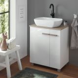 Waschbeckenunterschrank MIT Waschbecken Dense in wei� Lack Hochglanz und Eiche Waschtisch Set h�ngend / stehend 60 cm