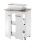 Waschbeckenunterschrank MIT Waschbecken Dense in wei� Lack Hochglanz und Eiche Waschtisch Set h�ngend / stehend 60 cm