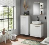 Badm�bel Set Dense in wei� Hochglanz Lack und Eiche Badkombination MIT Waschbecken und Badlampe 60 x 200 cm h�ngend / stehend