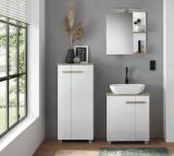 Badm�bel Set Dense in wei� Hochglanz Lack und Eiche Badkombination MIT Waschbecken und Badlampe 60 x 200 cm h�ngend / stehend