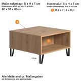 Couchtisch Linea in Eiche Artisan Beistelltisch quadratisch mit Ablage 60 x 60 cm