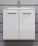 Waschbeckenunterschrank MIT Waschbecken Riva in wei� Hochglanz und Rauchsilber grau Waschtisch h�ngend 62 x 59 cm