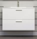 Waschbeckenunterschrank MIT Waschbecken Riva in wei� Hochglanz und Rauchsilber grau Waschtisch h�ngend 82 x 59 cm