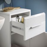 Badezimmer Hochschrank Leon in wei� Hochglanz Badschrank 30 x 182 cm