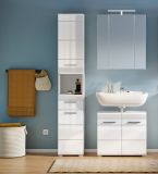 Badezimmer Hochschrank Leon in wei� Hochglanz Badschrank 30 x 182 cm