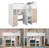 Parisot Hochbett Tom in wei� und Jackson Eiche Jugendzimmer Bett mit Schreibtisch und Kleiderschrank