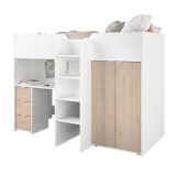 Parisot Hochbett Tom in wei� und Jackson Eiche Jugendzimmer Bett mit Schreibtisch und Kleiderschrank