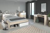 Parisot Schlafzimmer Set Toms in Akazie und wei� Komplettzimmer mit Stauraumbett, Kommode und Schreibtisch