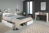 Parisot Schlafzimmer komplett Most Akazie und wei�, Set mit Stauraumbett (160 x 200) und Schreibtisch