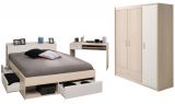 Parisot Schlafzimmer komplett Most74 in Akazie und wei� Komplettzimmer mit Stauraumbett, Kleiderschrank und Schreibtisch