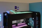 Hochbett Online in schwarz Gaming Jugendzimmer Bett mit Schreibtisch inkl. LED Beleuchtung mit Farbwechsel