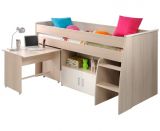 Parisot Hochbett Charly4 in Akazie und wei� Kinder- und Jugendzimmer Bett mit Schreibtisch