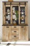 Buffetschrank Stove in Used Wood hell und anthrazit Vitrinenschrank 133 x 201 cm