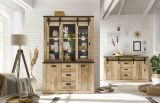 Buffetschrank Stove in Used Wood hell und anthrazit Vitrinenschrank 133 x 201 cm