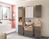 Badezimmer H�ngeschrank Tomaso in Nox Eiche und Basalt grau Badschrank 37 x 77 cm, Soft-Close