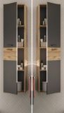 Badezimmer Hochschrank Tomaso in Nox Eiche und Basalt grau Badschrank 37 x 152 cm, Soft-Close