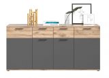 Sideboard Tomaso in Nox Eiche und Basalt grau, Kommode 180 x 87 cm mit Soft-Close