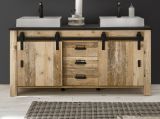 Doppelwaschtisch Stove in Used Wood hell und anthrazit Waschtisch Set inkl. 2 x Waschbecken 164 cm