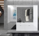 Garderobenschrank SystemX in wei� Hochglanz Flurgarderobe mit Spiegelt�r 212 x 193 cm