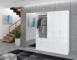 Garderobe SystemX in wei� Hochglanz, mit Spiegel und variabler Inneneinteilung 213 x 193 cm
