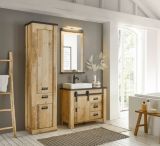 Badezimmer Hochschrank Stove in Used Wood hell und anthrazit Badschrank 51 x 201 cm