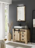 Badm�bel Set 4-teilig Stove in Used Wood hell und anthrazit Badkombination MIT Waschbecken und LED Spiegellampe