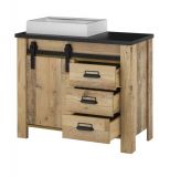 Badm�bel Set 4-teilig Stove in Used Wood hell und anthrazit Badkombination MIT Waschbecken und LED Spiegellampe