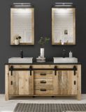 Badm�bel Set Stove in Used Wood hell und anthrazit Doppelwaschtisch MIT Waschbecken und LED Spiegellampe