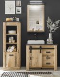 Badm�bel Set 5-teilig Stove in Used Wood hell und anthrazit Badkombination MIT Waschbecken und LED Spiegellampe