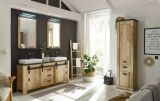 Badm�bel Set Stove in Used Wood hell und anthrazit Doppelwaschtisch MIT Waschbecken und LED Spiegellampe