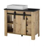 Badm�bel Set 5-teilig Stove in Used Wood hell und anthrazit Badkombination MIT Waschbecken und LED Spiegellampe