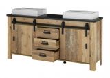 Badm�bel Set Stove in Used Wood hell und anthrazit Doppelwaschtisch MIT Waschbecken und LED Spiegellampe