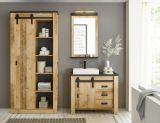 Badm�bel Set 5-teilig Stove in Used Wood hell und anthrazit Badkombination MIT Waschbecken und LED Spiegellampe