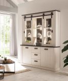 Buffetschrank Stove in wei� Pinie und anthrazit Landhaus Vitrinenschrank 133 x 201 cm