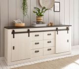 Sideboard Stove in wei� Pinie und anthrazit Landhaus Kommode 201 x 91 cm
