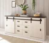 Sideboard Stove in wei� Pinie und anthrazit Landhaus Kommode 201 x 91 cm