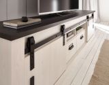Wohnwand Stove in wei� Pinie und anthrazit Landhaus Wohnkombination 3-teilig 314 x 170 cm