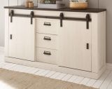 Wohn- und Esszimmer Set Stove in wei� Pinie und anthrazit Landhaus Wohnkombination 2-teilig mit Vitrine und Sideboard