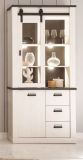 Esszimmer Set Stove in wei� Pinie und anthrazit Landhaus Speisezimmer 3-teilig mit Esstisch, Vitrine und Sideboard