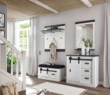 Garderobe Sitzbank Stove in wei� Pinie und anthrazit Landhaus Garderobenbank 93 x 46 cm
