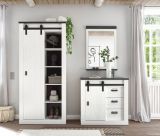 Flurschrank Stove in wei� Pinie und anthrazit Landhaus Schuhschrank 93 x 201 cm Mehrzweckschrank