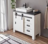 Waschbeckenunterschrank MIT Waschbecken Stove in wei� Pinie und anthrazit Landhaus Waschtisch 95 cm