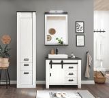 Badezimmer Hochschrank Stove in wei� Pinie und anthrazit Landhaus Badschrank 51 x 201 cm