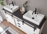 Badm�bel Set Stove in wei� Pinie und anthrazit Landhaus Doppelwaschtisch MIT Waschbecken und LED Spiegellampe