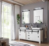 Badm�bel Set Stove in wei� Pinie und anthrazit Landhaus Doppelwaschtisch MIT Waschbecken und LED Spiegellampe