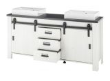 Badm�bel Set Stove in wei� Pinie und anthrazit Landhaus Doppelwaschtisch MIT Waschbecken und LED Spiegellampe
