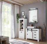 Badm�bel Set 5-teilig Stove in wei� Pinie und anthrazit Landhaus Badkombination MIT Waschbecken und LED Spiegellampe